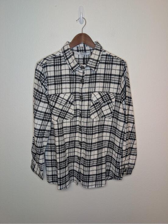 New Directions Tops - New Directions Womens Black White Plaid Flannel Long Sleeve Shirt Sz L NWT